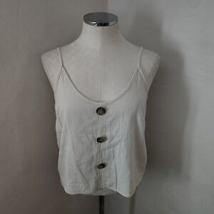 SHEIN Womens Cream Textured Button Front Camisole V-Neck Tank Top Size Medium 6
